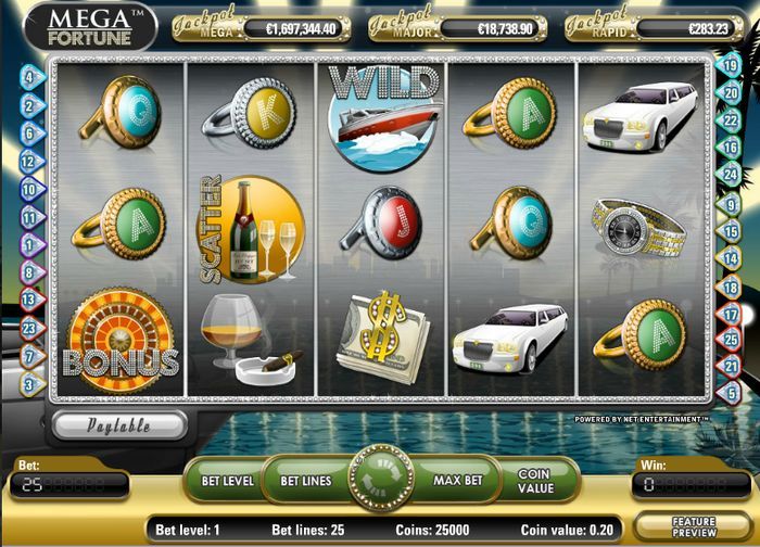 Mega Fortune slotunun oyun ekranı