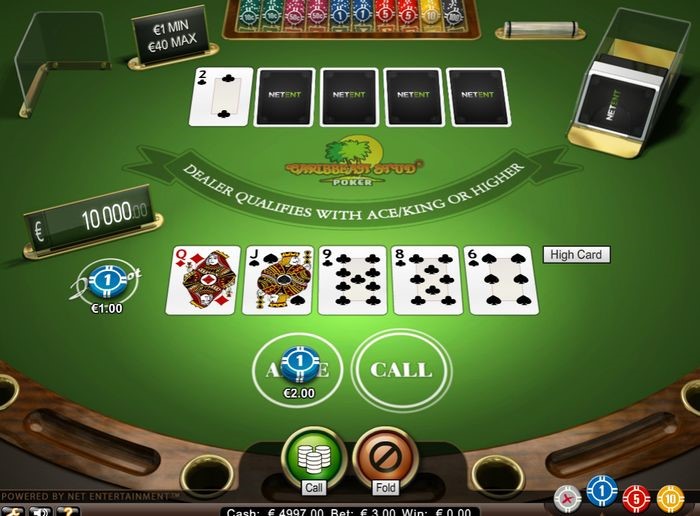 Caribbean Stud Poker slot avtomatının oyun sahəsi