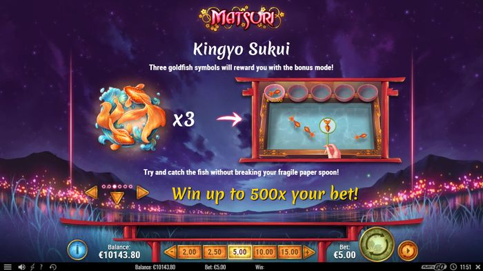 Kingyo Sukui Bonus you may win up to 500 bets